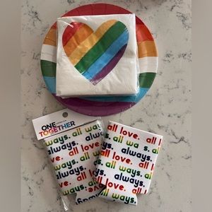 Pride napkins, plates, and 2 koozies